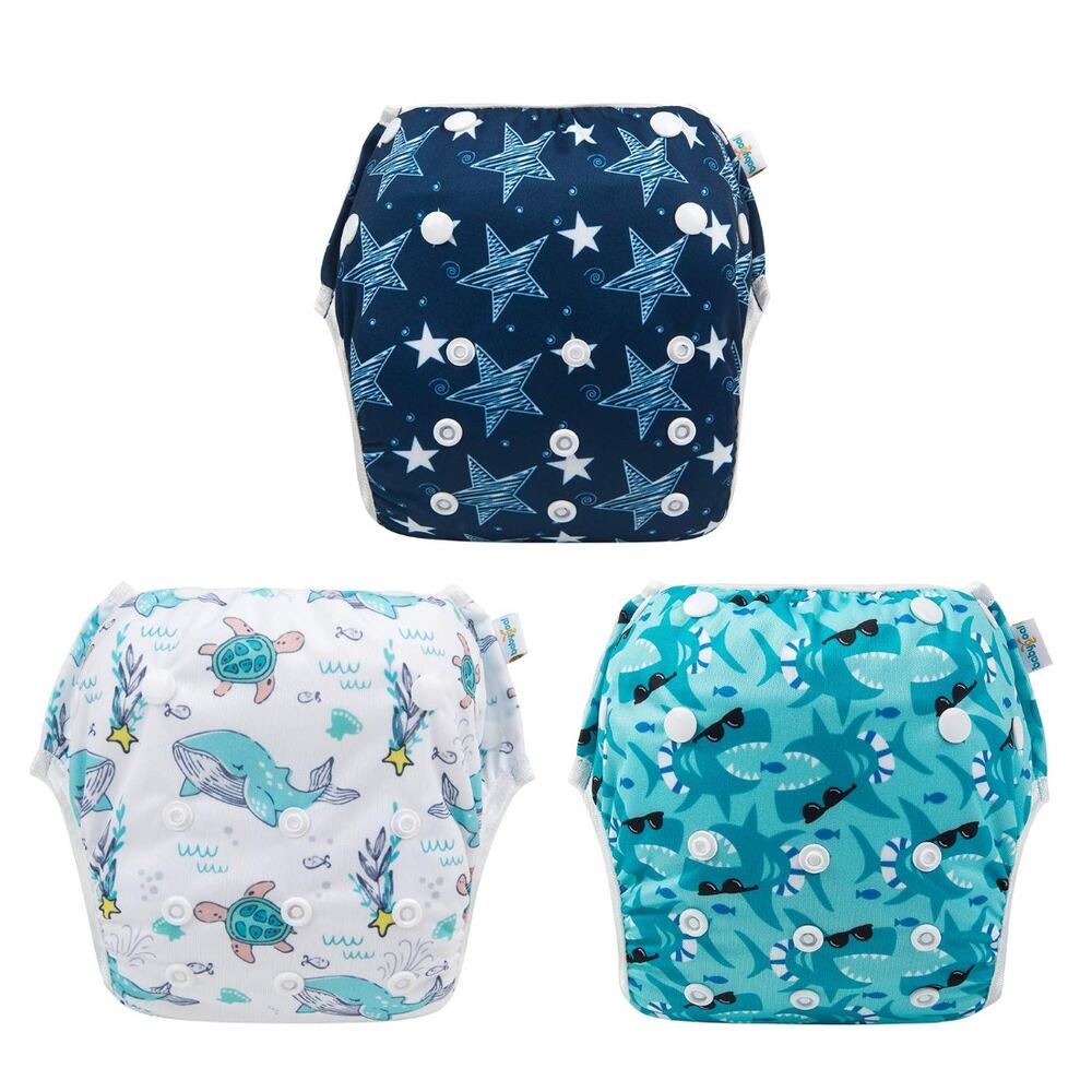 3 Pack  Babygoal Unisex Swim Diapers, Reusable Adjustable Washable - 0-8M